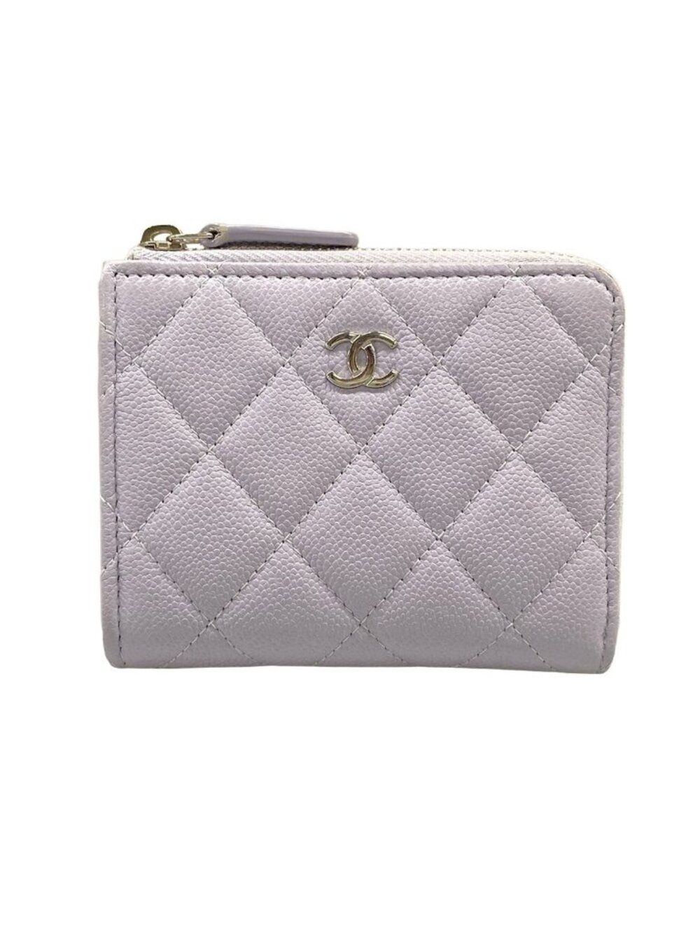 Chanel Coin Purse Quilted Light Purple L-shaped Zipper Silver
